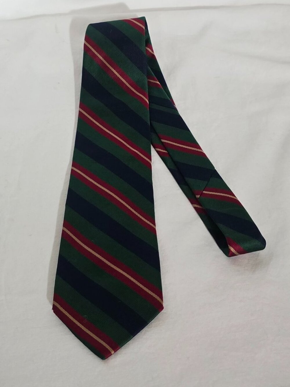 Paco Rabanne Paris 100% Silk Necktie - Green Blue Red Gold Striped